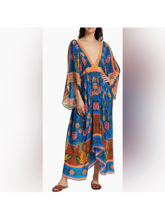 FARM Rio Dresses & Skirts - NWT farm Rio Vibrant Blue Floral Maxi Dress with Orange Trim